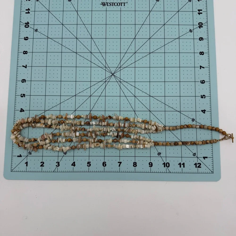 Vintage Multi Strand Shell Chip Necklace Natural Stone Beaded Beach Boho